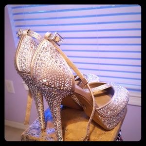stunning diamond in crusted champagne heels